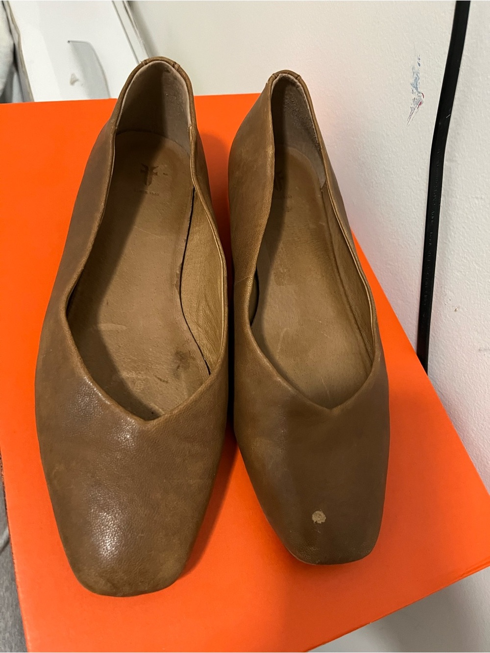 Frye Brown Leather Square-Toe Flats